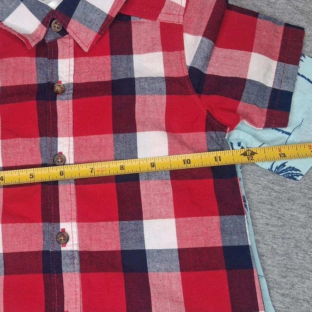 Carters 3 Pcs Bundle Shorts & Button-up T-shirt Beach Palm Print & Classic Red